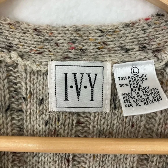 IVY Speckled Knit Sweater Vest Rustic Buttons Pockets Cottagecore L - Picture 4 of 5